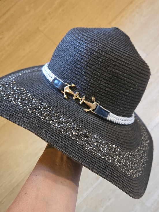 Accessories - Lucky 7 USA Black Oversized Nautical Theme Sun Hat